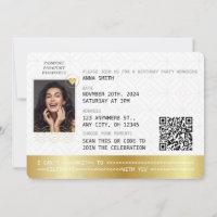Elegant Gold Passport Destination Birthday Photo