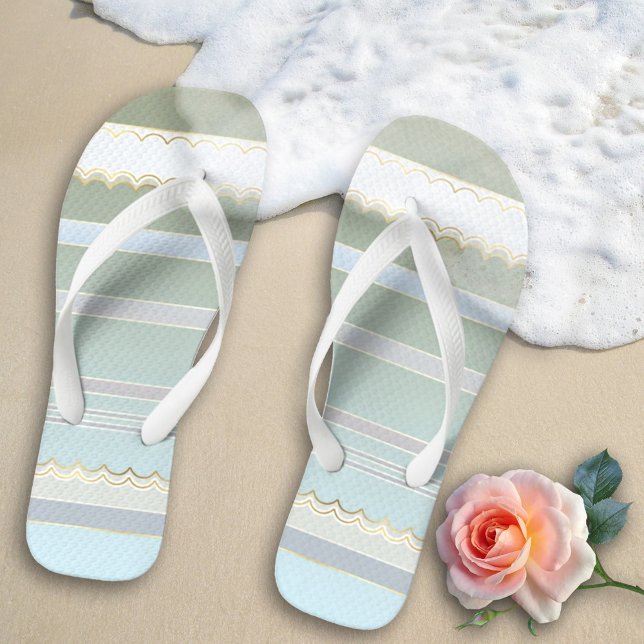 Elegant Gold Pastel Striped Beach Jandals (Creator Uploaded)