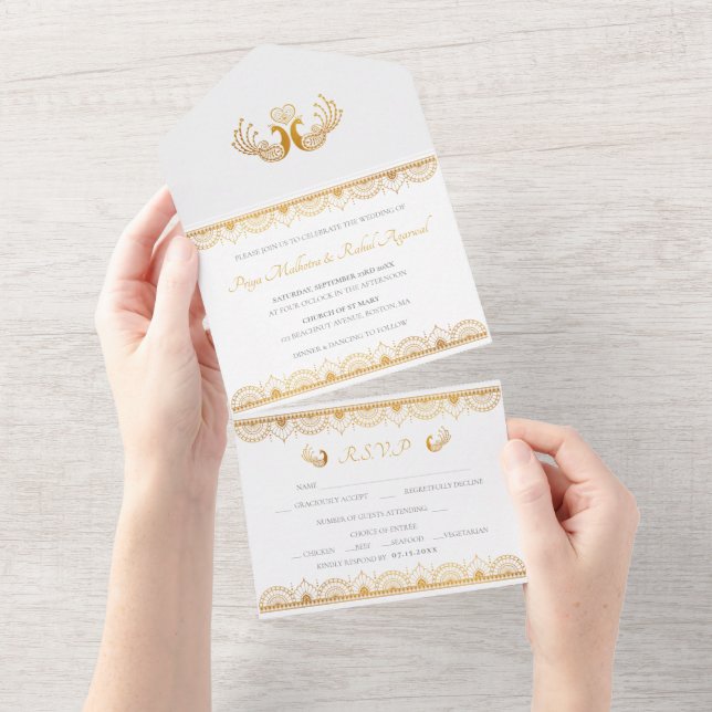 Elegant Gold Pattern Indian Wedding  All In One Invitation (Tearaway)