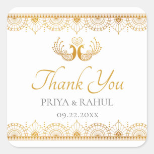 Elegant Gold Pattern Indian Wedding Favour Square Sticker