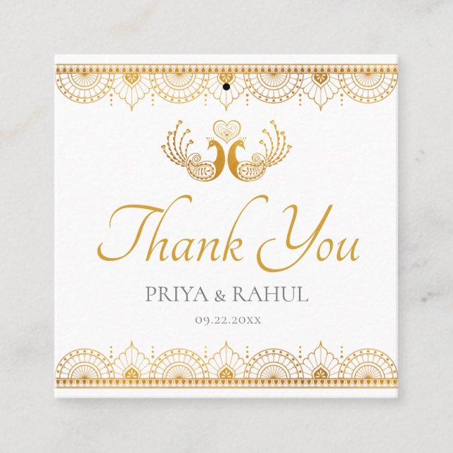 Elegant Gold Pattern Indian Wedding Gift Tag (Front)