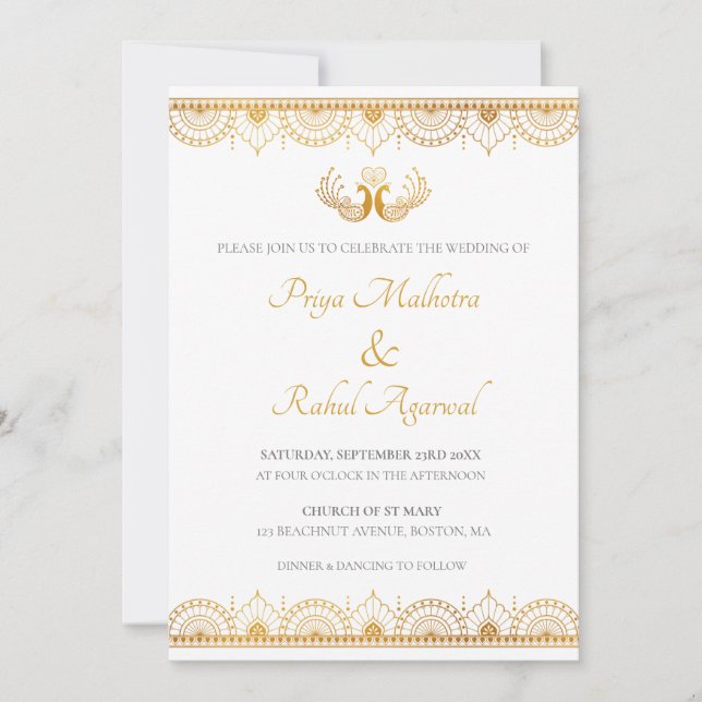 Elegant Gold Pattern Indian Wedding Invitation (Front)