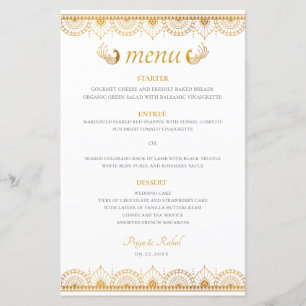 Elegant Gold Pattern Indian Wedding Menu