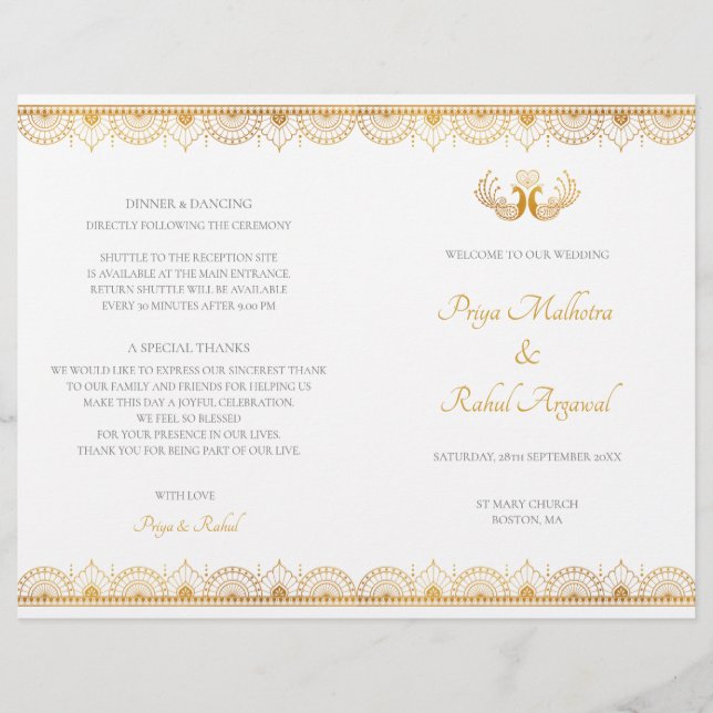 Elegant Gold Pattern Indian Wedding Program (Front)