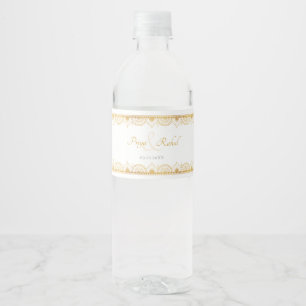 Elegant Gold Pattern Indian Wedding  Water Bottle Label