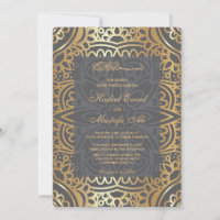 Elegant gold pattern muslim wedding invitation