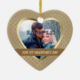 Elegant Gold Pattern Our First Valentine Ornament