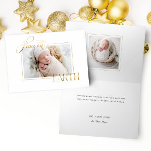 Elegant Gold Peace on Earth Photo Holiday Card
