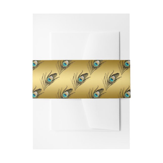 Elegant Gold Peacock Invitation Belly Band (Front Example)