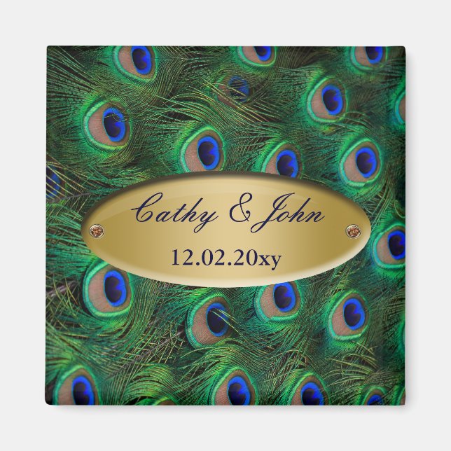 elegant gold peacock save the date magnet (Front)