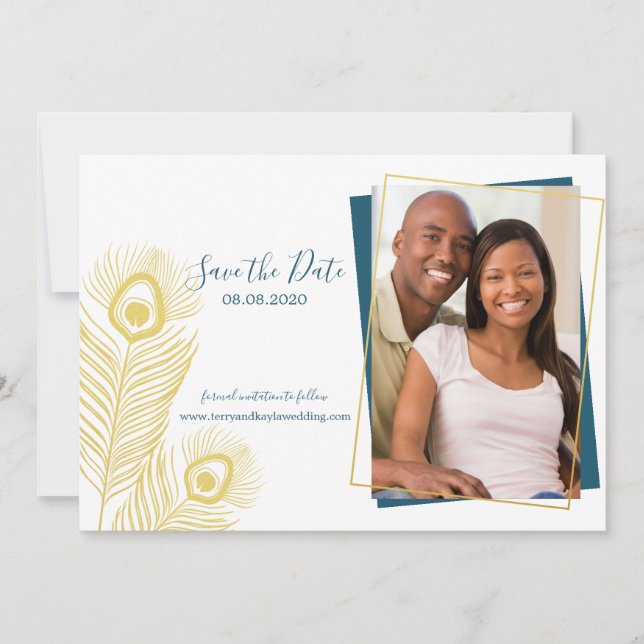 Elegant Gold Peacock Save the Date Wedding (Front)