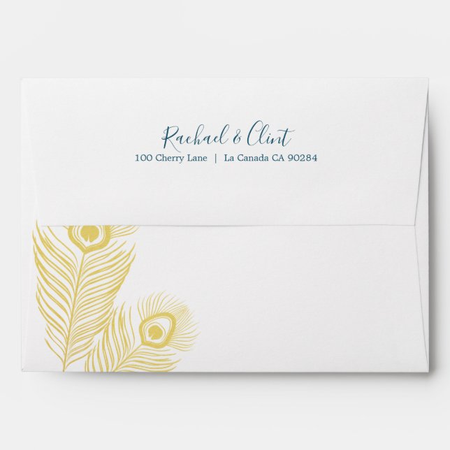 Elegant Gold Peacock Wedding Envelopes (Back (Top Flap))