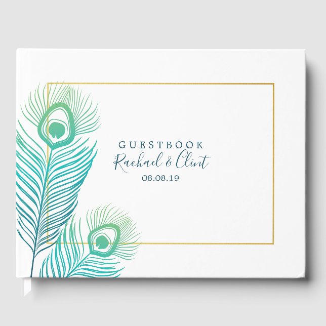 Elegant Gold Peacock Wedding Guestbook (Front)