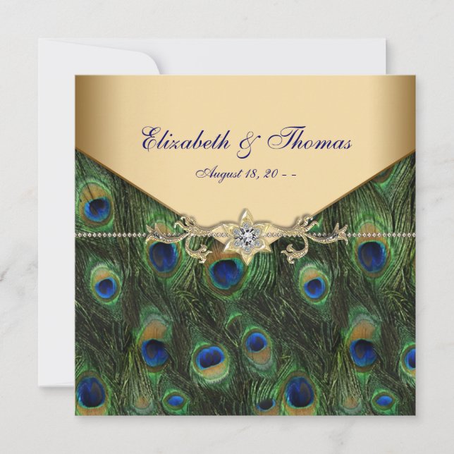 Elegant Gold Peacock Wedding Invitation (Front)
