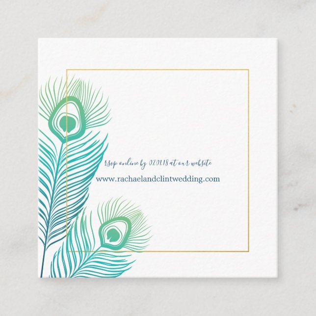 Elegant Gold Peacock Wedding RSVP Cards (Front)