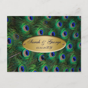 elegant gold peacock wedding RSVP Invitation Postcard