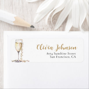 Elegant Gold Pearls and Prosecco Address Labels