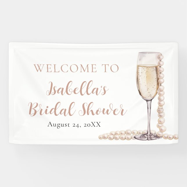 Elegant Gold Pearls and Prosecco Bridal Shower Banner (Horizontal)