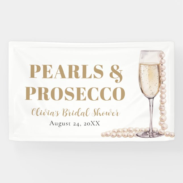 Elegant Gold Pearls and Prosecco Bridal Shower Banner (Horizontal)