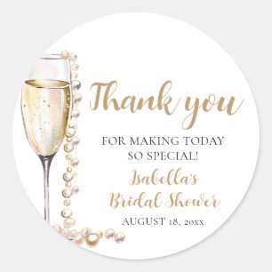 Elegant Gold Pearls and Prosecco Bridal Shower Classic Round Sticker
