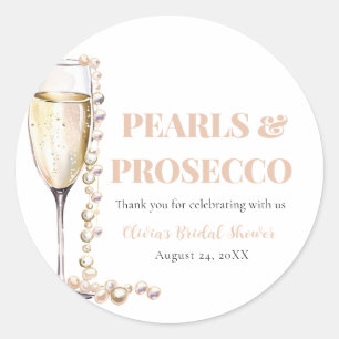 Elegant Gold Pearls and Prosecco Bridal Shower Classic Round Sticker