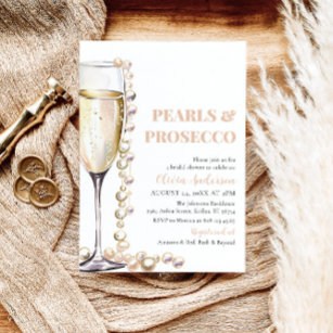 Elegant Gold Pearls and Prosecco Bridal Shower Invitation