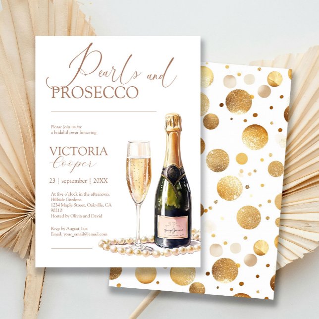 Elegant Gold Pearls and Prosecco Bridal Shower  Invitation (Creator Uploaded)