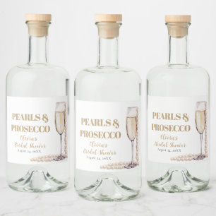 Elegant Gold Pearls and Prosecco Bridal Shower Liquor Bottle Label