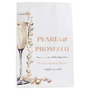 Elegant Gold Pearls and Prosecco Bridal Shower Medium Gift Bag