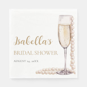 Elegant Gold Pearls and Prosecco Bridal Shower Napkin
