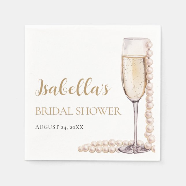 Elegant Gold Pearls and Prosecco Bridal Shower Napkin (Front)