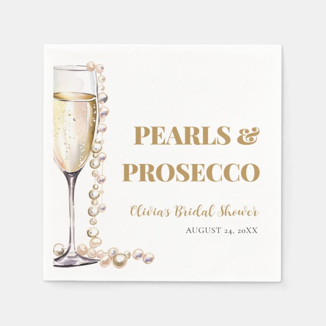Elegant Gold Pearls and Prosecco Bridal Shower Napkin (Front)