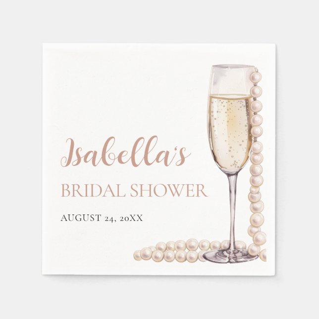 Elegant Gold Pearls and Prosecco Bridal Shower Napkin (Front)