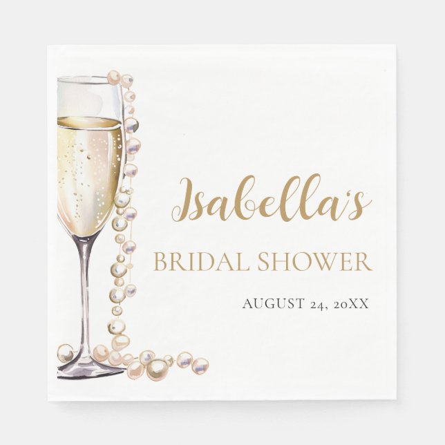 Elegant Gold Pearls and Prosecco Bridal Shower Napkin (Front)