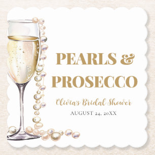 Elegant Gold Pearls and Prosecco Bridal Shower Paper Coaster