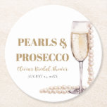 Elegant Gold Pearls and Prosecco Bridal Shower Round Paper Coaster<br><div class="desc">Introducing our Elegant Gold Pearls and Prosecco Bridal Shower Square Paper Coaster, a stylish addition to your celebration. Adorned with shimmering gold accents and delicate pearls, these coasters exude sophistication and charm. Perfect for protecting your tabletops while adding a touch of elegance to your bridal shower decor. Whether serving champagne,...</div>