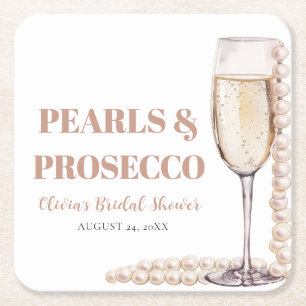 Elegant Gold Pearls and Prosecco Bridal Shower Square Paper Coaster