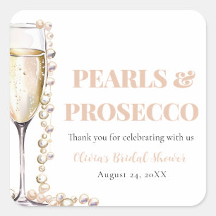 Elegant Gold Pearls and Prosecco Bridal Shower Square Sticker