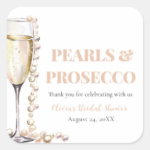 Elegant Gold Pearls and Prosecco Bridal Shower Square Sticker