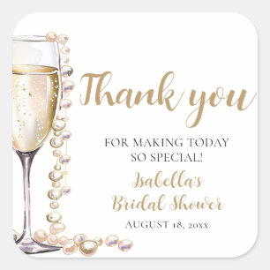 Elegant Gold Pearls and Prosecco Bridal Shower Square Sticker