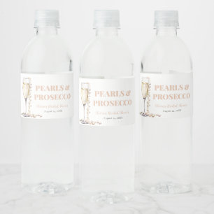 Elegant Gold Pearls and Prosecco Bridal Shower Water Bottle Label