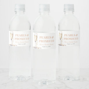 Elegant Gold Pearls and Prosecco Bridal Shower Water Bottle Label