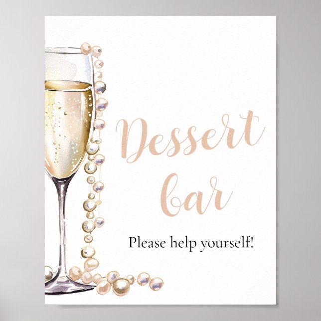Elegant Gold Pearls and Prosecco Dessert Bar Sign (Front)
