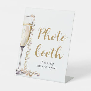Elegant Gold Pearls and Prosecco Photo Booth Sign