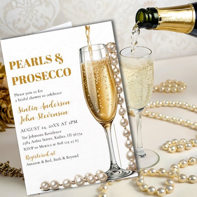 Elegant Gold Pearls and Prosecco Wedding Invitation (Creator Uploaded)