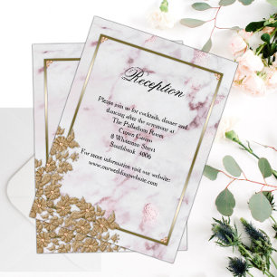 Elegant Gold Pearls Pink Marble Wedding Reception Enclosure Card