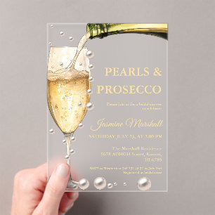 Elegant Gold Pearls & Prosecco Bridal Shower Acrylic Invitations