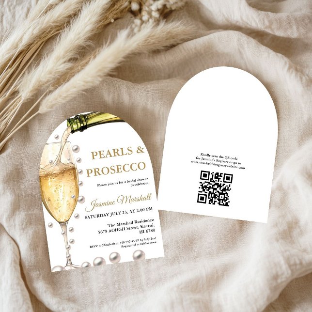 Elegant  Gold Pearls & Prosecco Qr Bridal Shower Invitation (Creator Uploaded)
