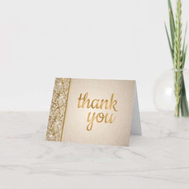 Elegant Gold Pearls Thank You Card (Front)