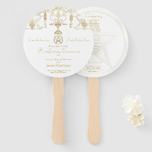 Elegant Gold Pentacle Handfasting Hand Fan
